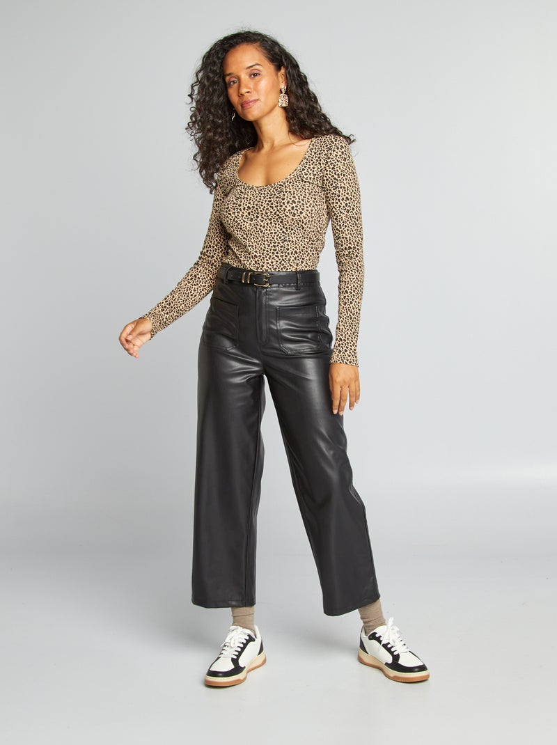 Camiseta de canalé con cuello redondo BEIGE - Kiabi