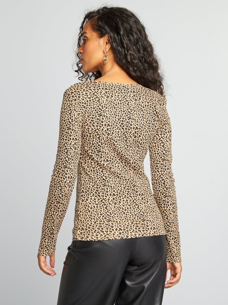 Camiseta de canalé con cuello redondo BEIGE - Kiabi