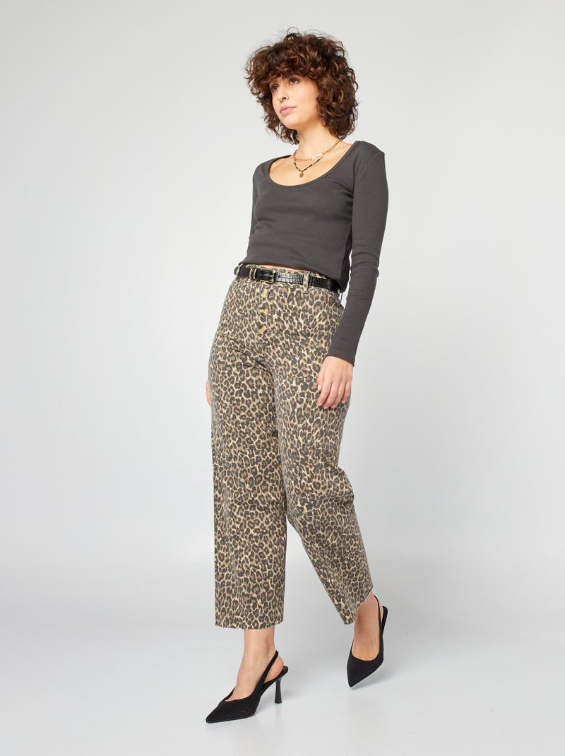 Camiseta de canalé con cuello redondo NEGRO - Kiabi