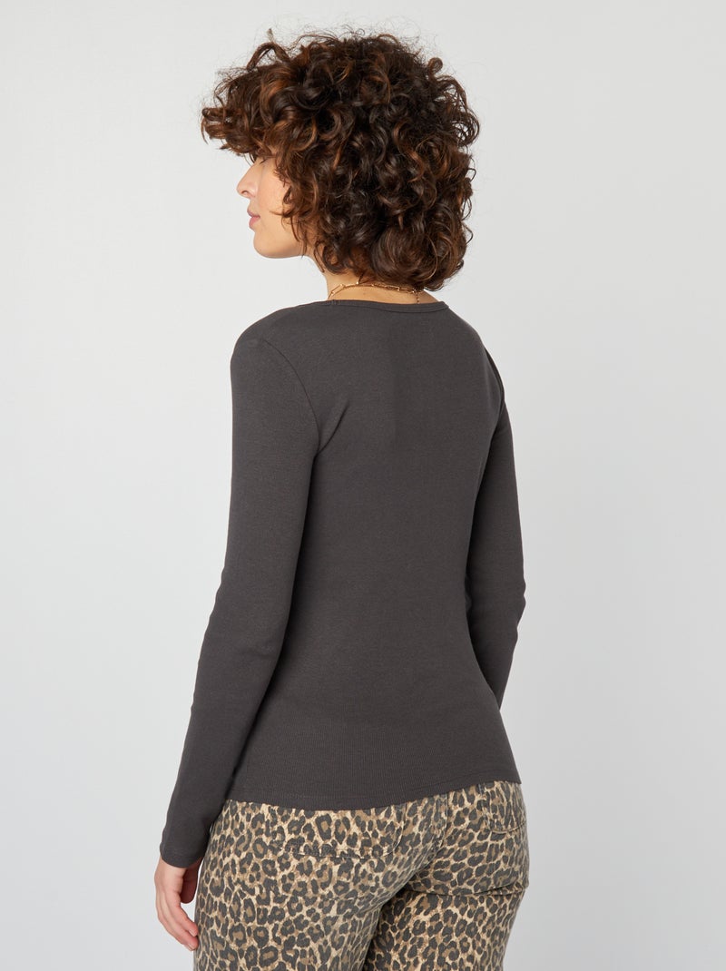 Camiseta de canalé con cuello redondo NEGRO - Kiabi