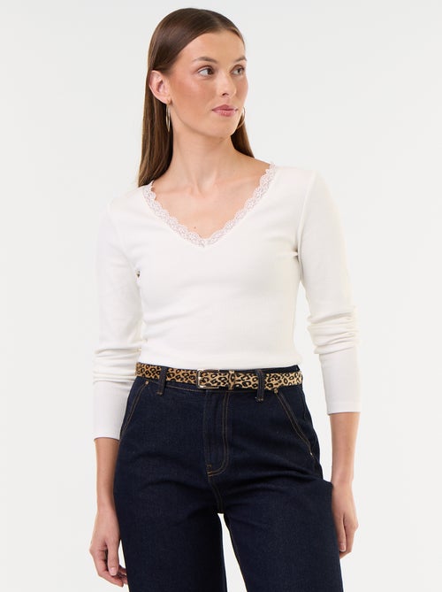 Camiseta de canalé con encaje en el cuello - Kiabi