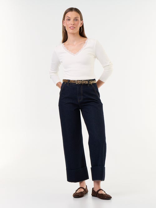 Camiseta de canalé con encaje en el cuello - Kiabi