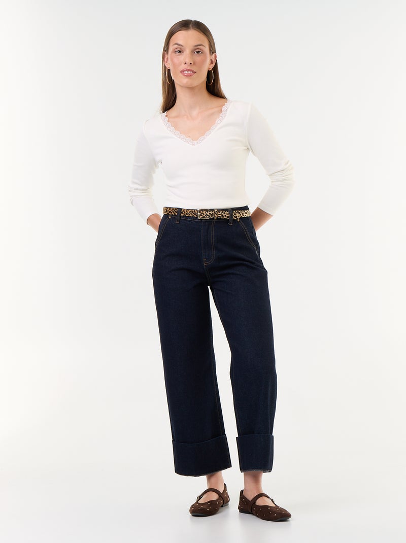 Camiseta de canalé con encaje en el cuello Blanco - Kiabi
