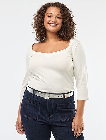 Camiseta de canalé con escote amplio
