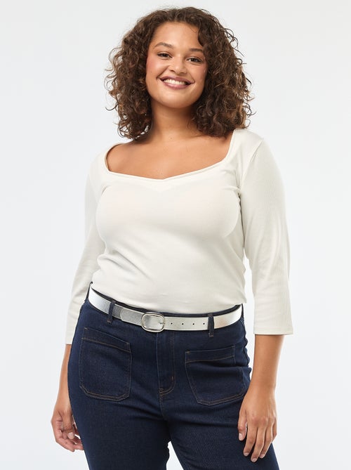 Camiseta de canalé con escote amplio - Kiabi