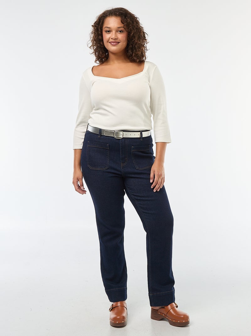 Camiseta de canalé con escote amplio Blanco - Kiabi