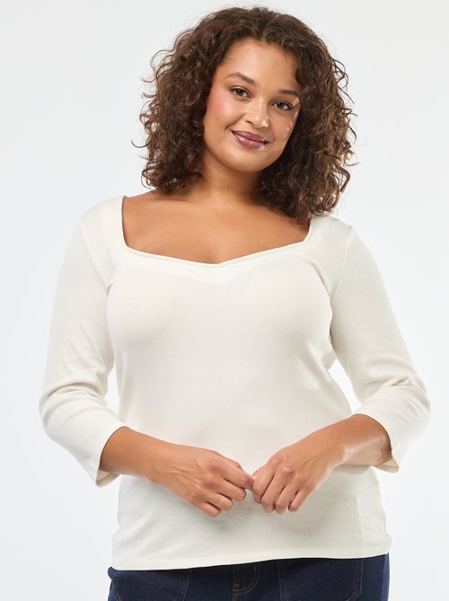 Camiseta de canalé con escote amplio - Kiabi