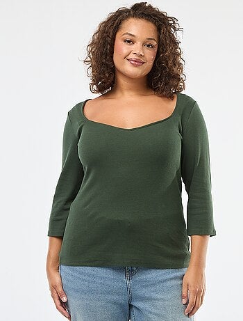 Camiseta de canalé con escote amplio