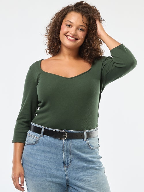 Camiseta de canalé con escote amplio - Kiabi