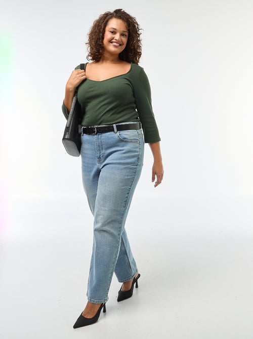 Camiseta de canalé con escote amplio - Kiabi