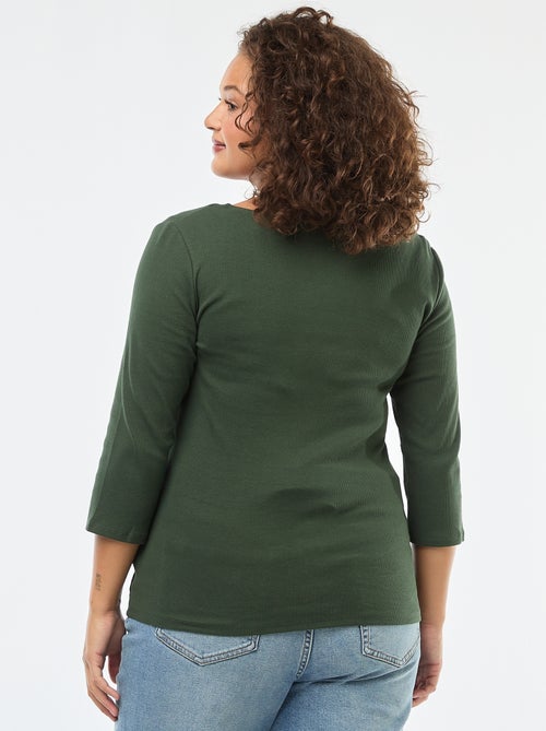 Camiseta de canalé con escote amplio - Kiabi