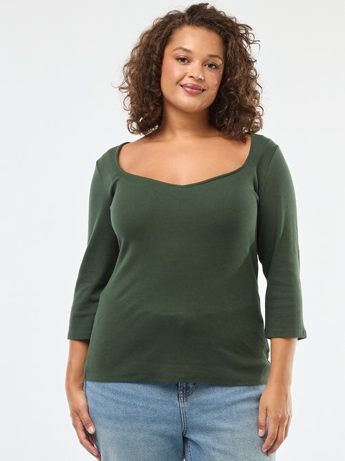 Camiseta de canalé con escote amplio - Kiabi