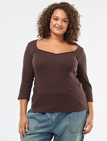 Camiseta de canalé con escote amplio