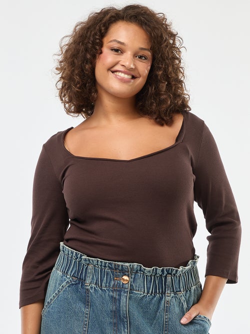 Camiseta de canalé con escote amplio - Kiabi