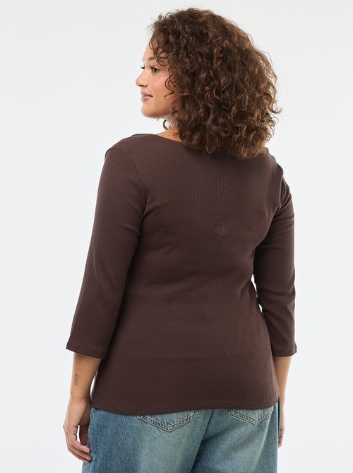 Camiseta de canalé con escote amplio - Kiabi