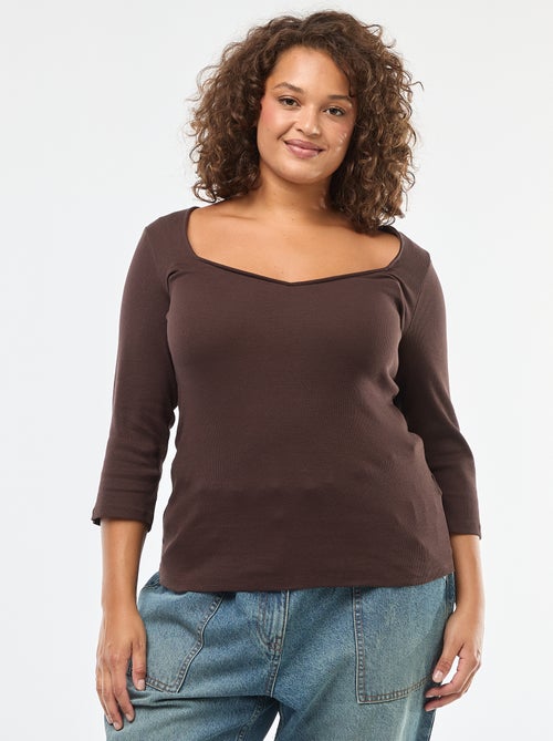 Camiseta de canalé con escote amplio - Kiabi