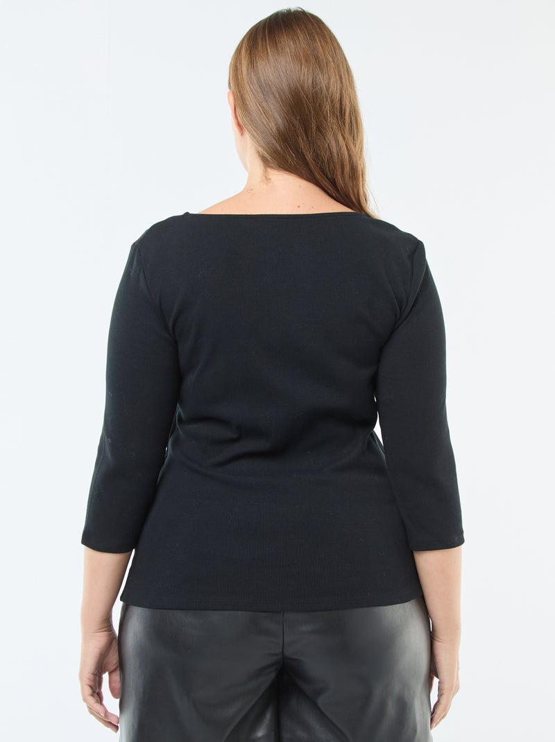 Camiseta de canalé con escote amplio Negro - Kiabi