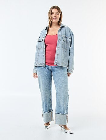 Camiseta de canalé con escote amplio