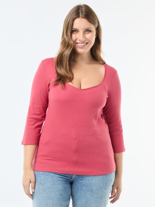 Camiseta de canalé con escote amplio