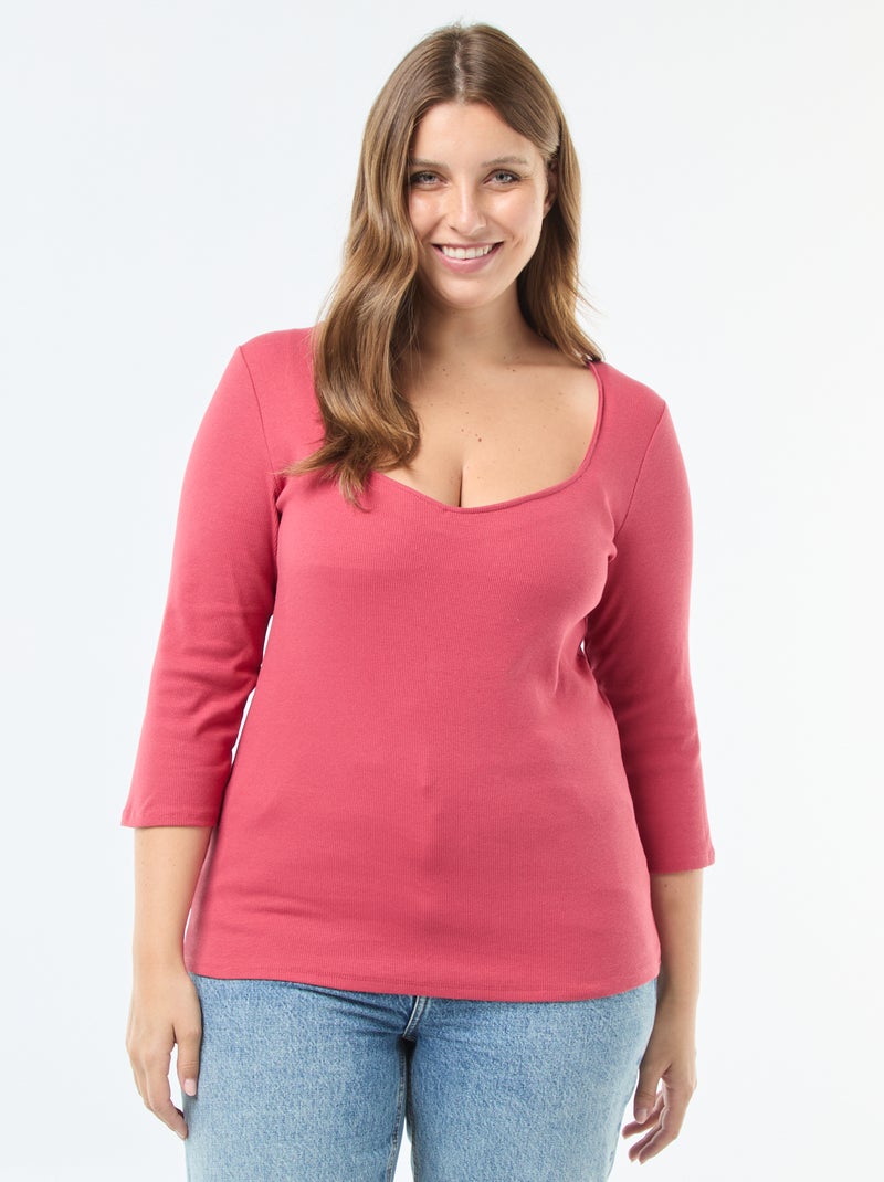 Camiseta de canalé con escote amplio Rojo - Kiabi