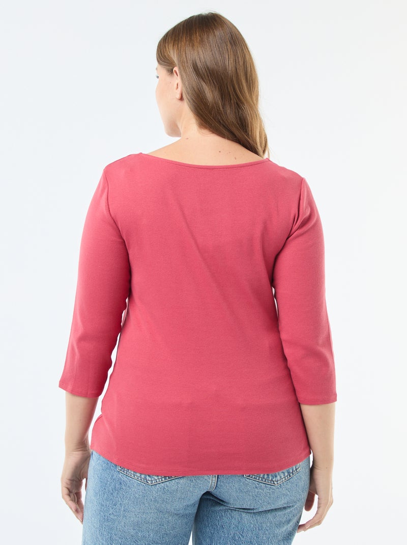 Camiseta de canalé con escote amplio Rojo - Kiabi