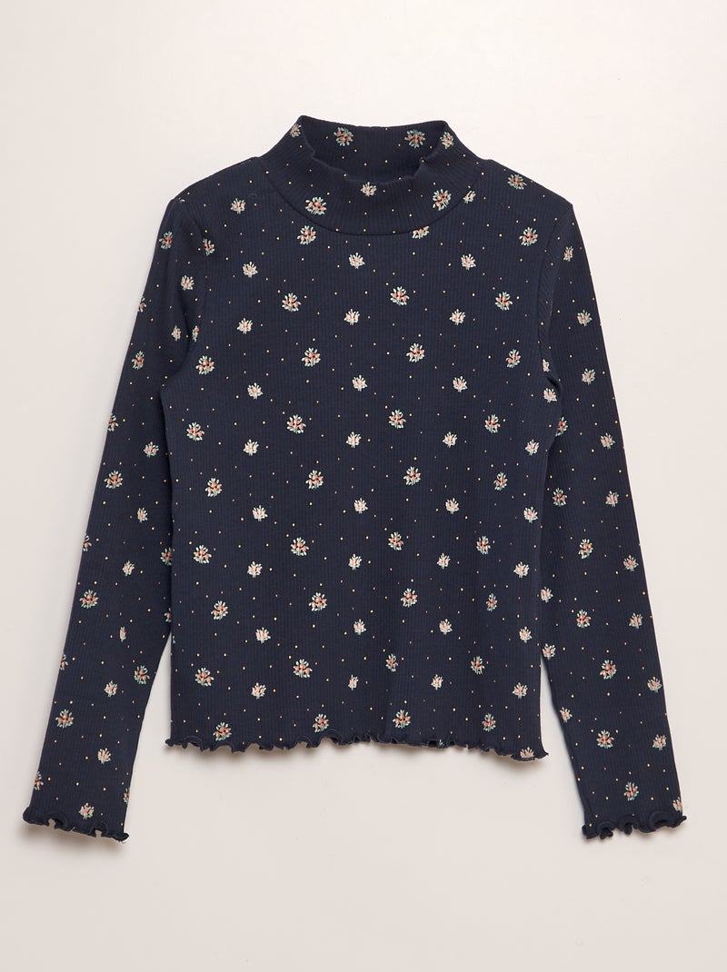 Camiseta de canalé con estampado AZUL - Kiabi