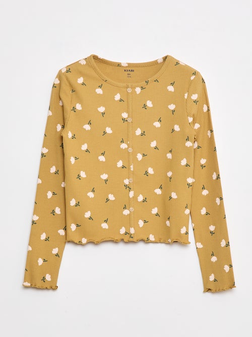 Camiseta de canalé con flores - Kiabi