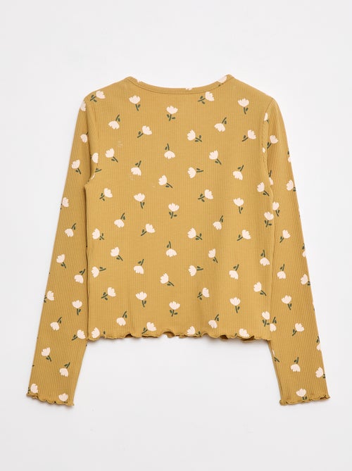 Camiseta de canalé con flores - Kiabi