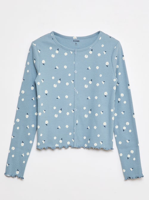 Camiseta de canalé con flores - Kiabi