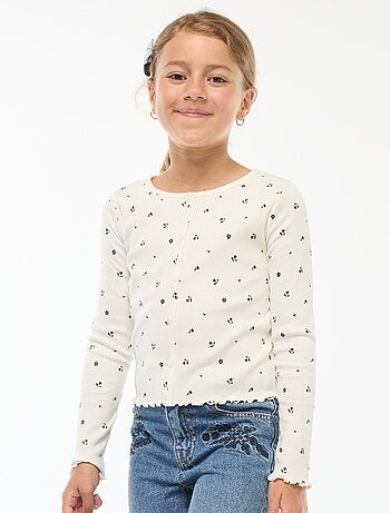 Camiseta de canalé con flores