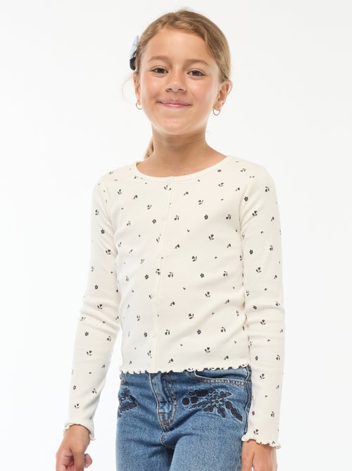 Camiseta de canalé con flores - Kiabi