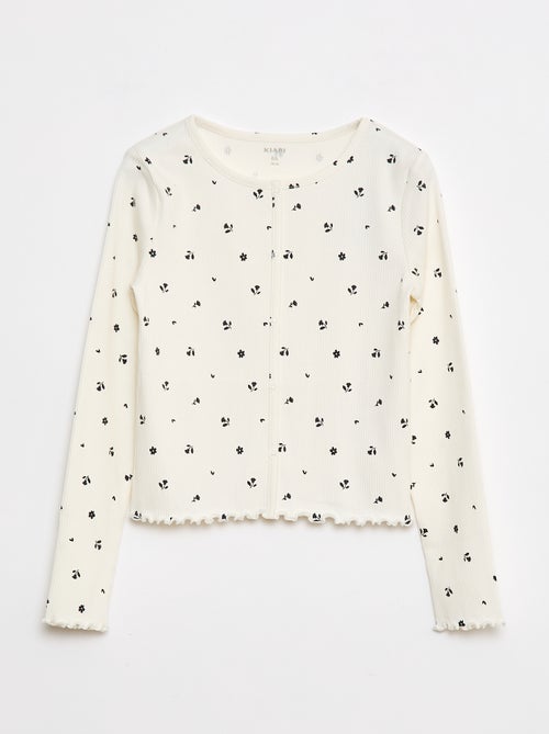 Camiseta de canalé con flores - Kiabi