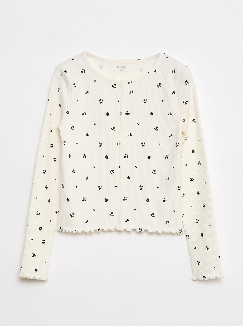Camiseta de canalé con flores Beige - Kiabi