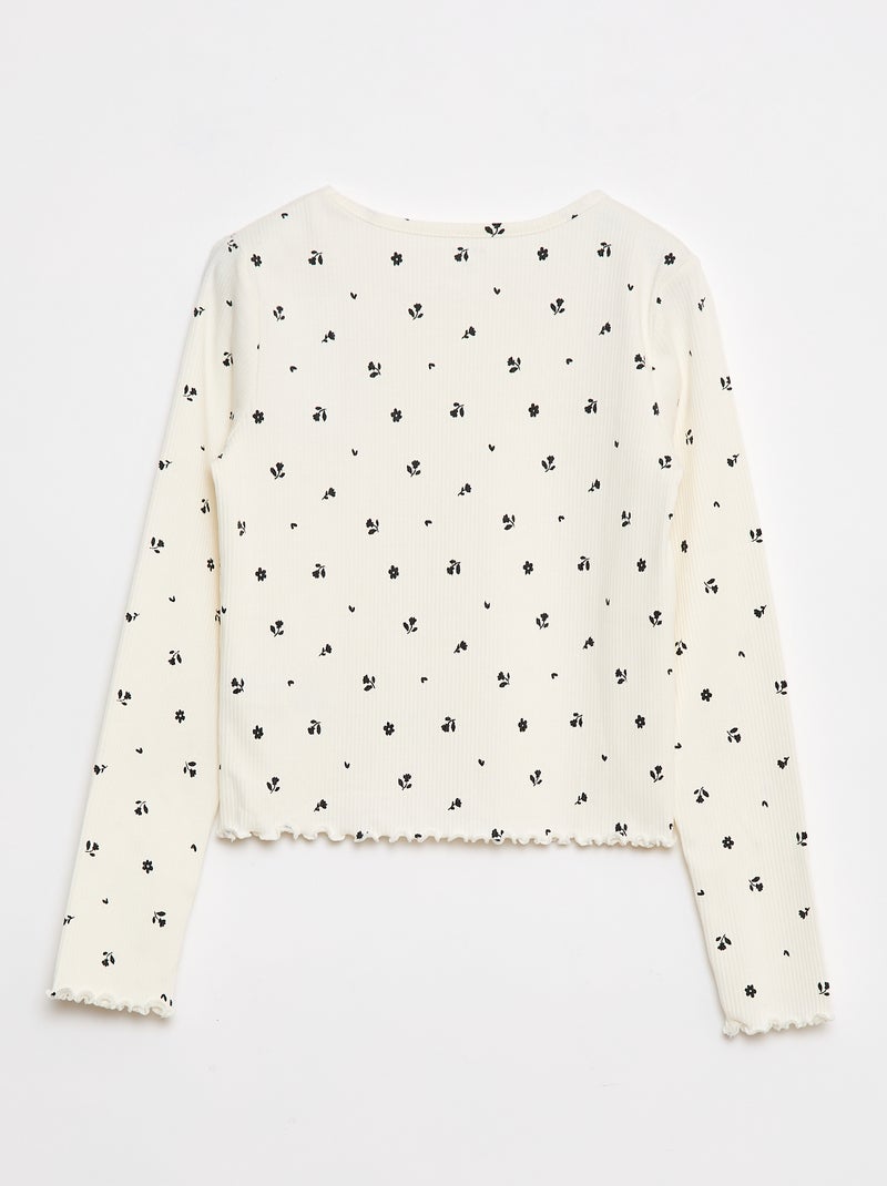 Camiseta de canalé con flores Beige - Kiabi