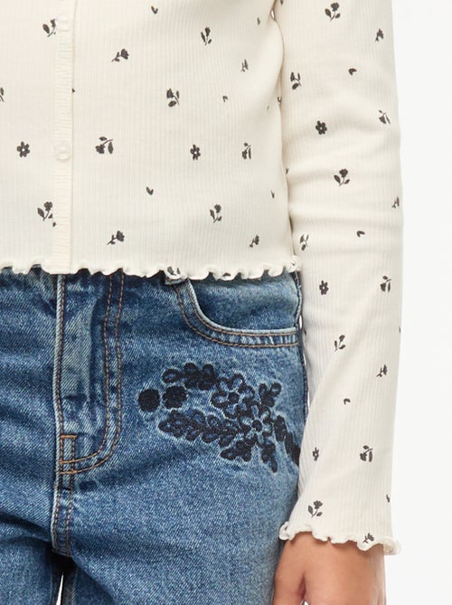 Camiseta de canalé con flores - Kiabi