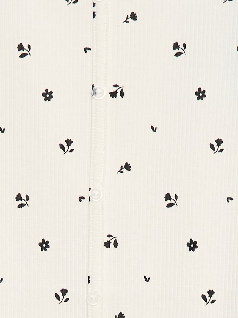 Camiseta de canalé con flores Beige - Kiabi