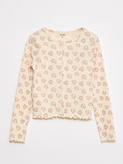 Camiseta de canalé con flores - Kiabi