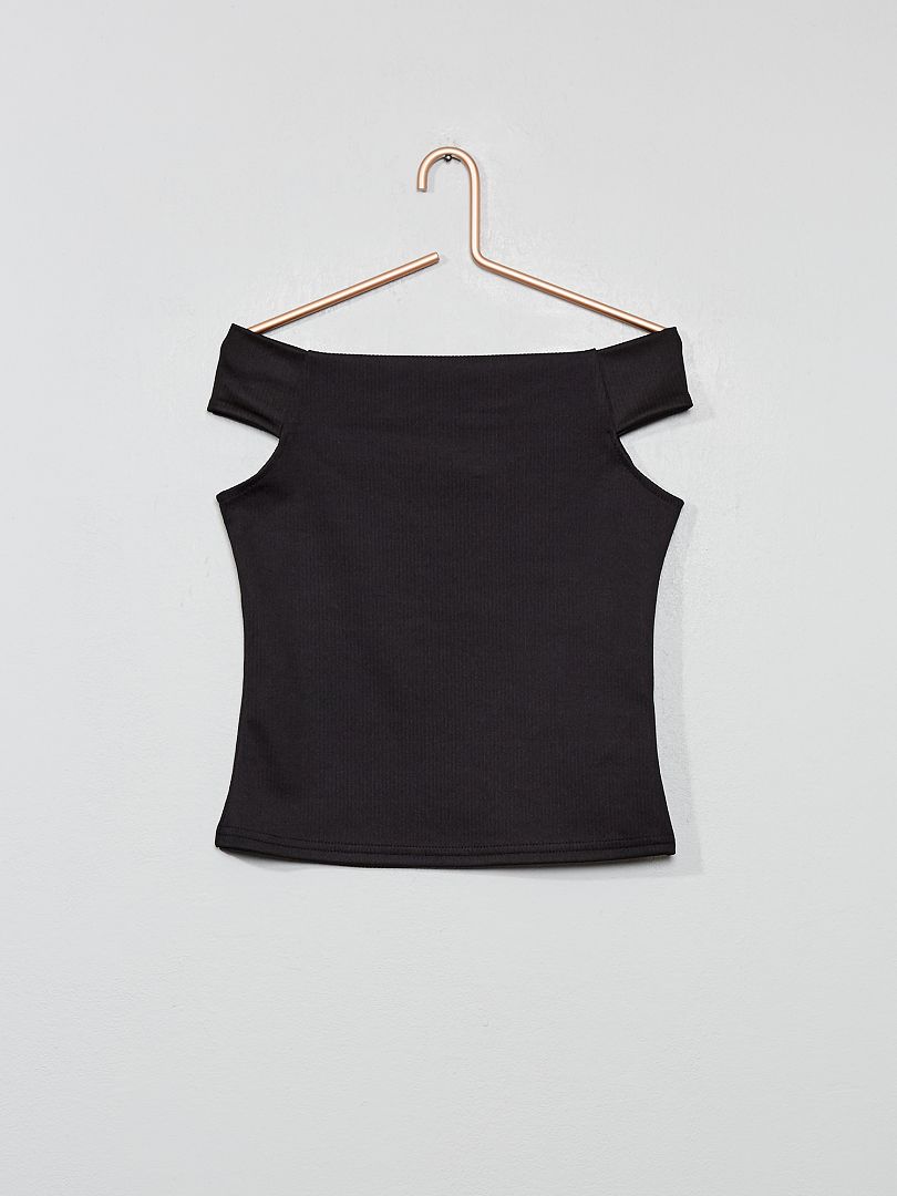Camiseta de canalé con hombros Negro - Kiabi - 10.00€
