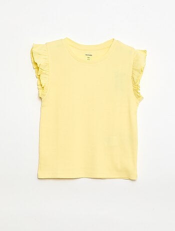 Camiseta de canalé con mangas con volantes