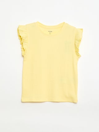 Camiseta de canalé con mangas con volantes