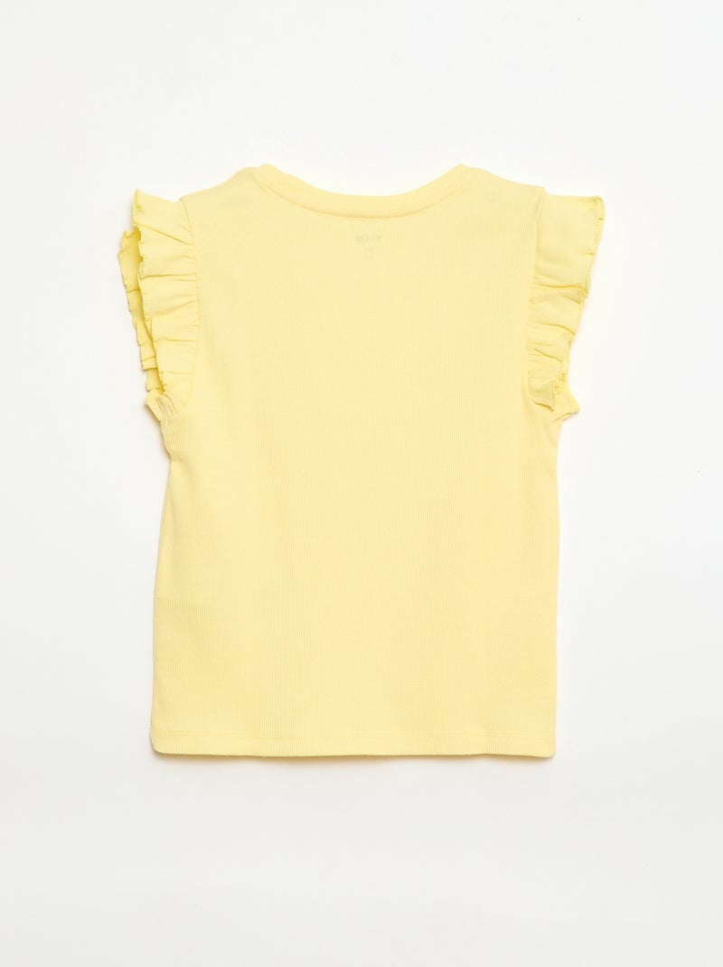 Camiseta de canalé con mangas con volantes Amarillo - Kiabi