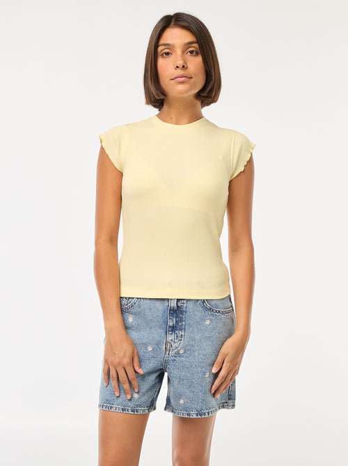 Camiseta de canalé con mangas con volantes - Kiabi