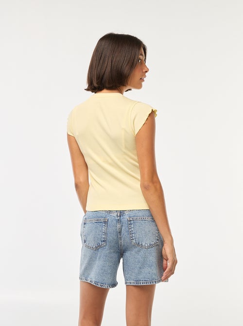 Camiseta de canalé con mangas con volantes - Kiabi