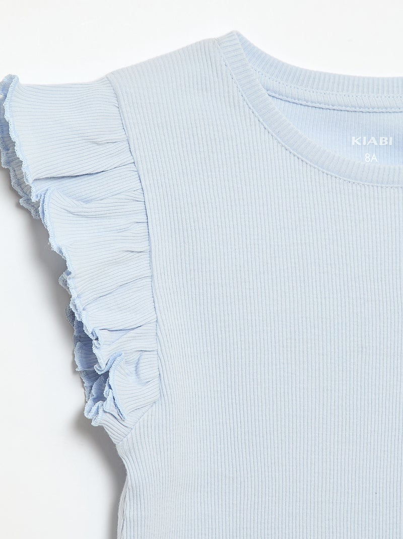 Camiseta de canalé con mangas con volantes Azul - Kiabi