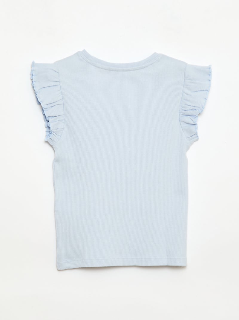 Camiseta de canalé con mangas con volantes Azul - Kiabi