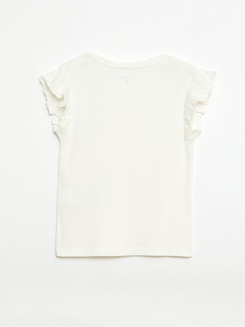 Camiseta de canalé con mangas con volantes Blanco - Kiabi
