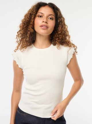 Camiseta de canalé con mangas con volantes