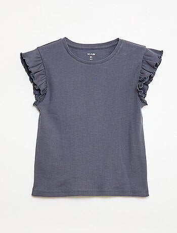 Camiseta de canalé con mangas con volantes