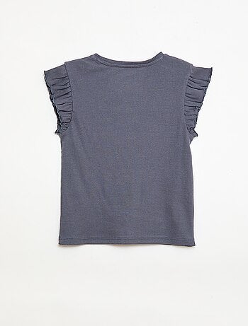 Camiseta de canalé con mangas con volantes