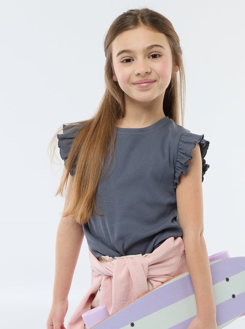 Camiseta de canalé con mangas con volantes - Kiabi